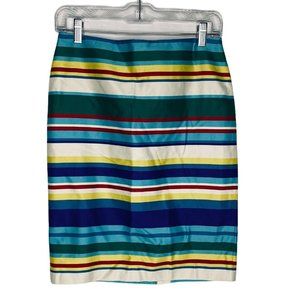 Talbots Skirt Women 2 Petites Striped Pencil Rainbow Summer Spring Color Lined